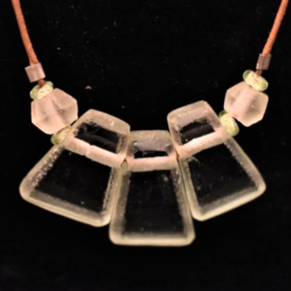 115.9g 3pc BRUTALIST Copper Jewelry With SEA Glass Vintage Necklace Vintage Ring - Picture 3 of 7